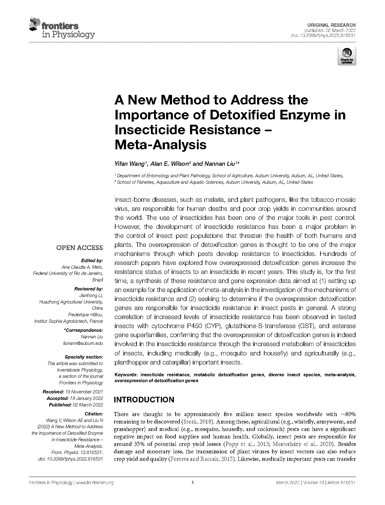 insecticide resistance research articles