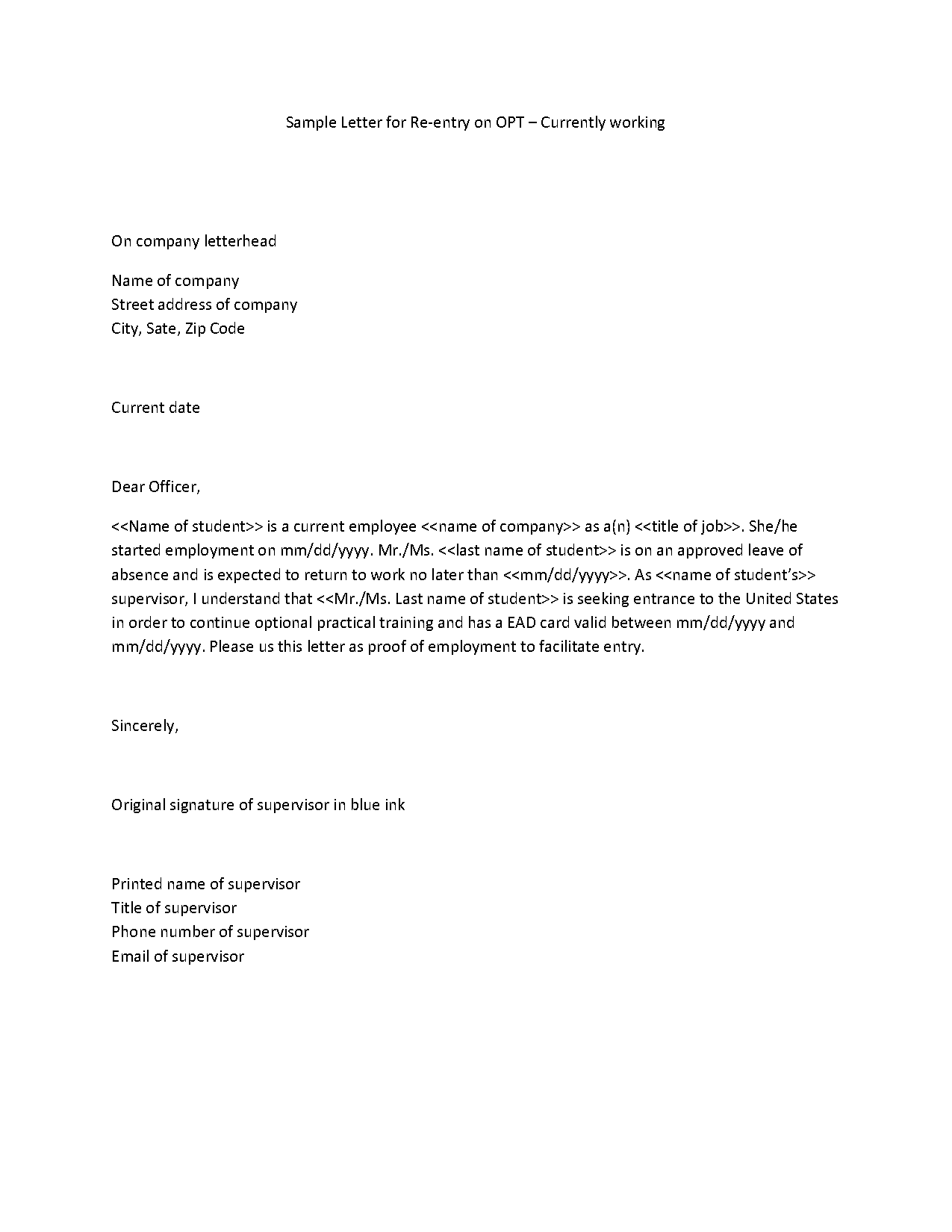 company working letter format