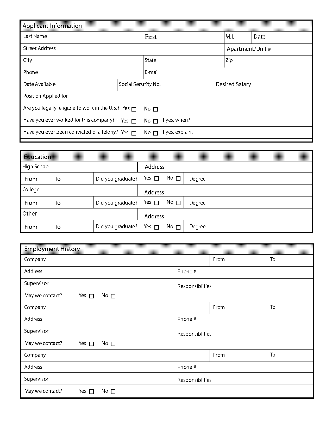 blank job application form pdf