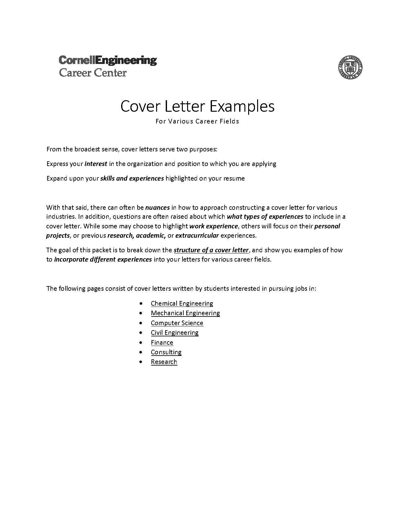 cover letter example includes contribution