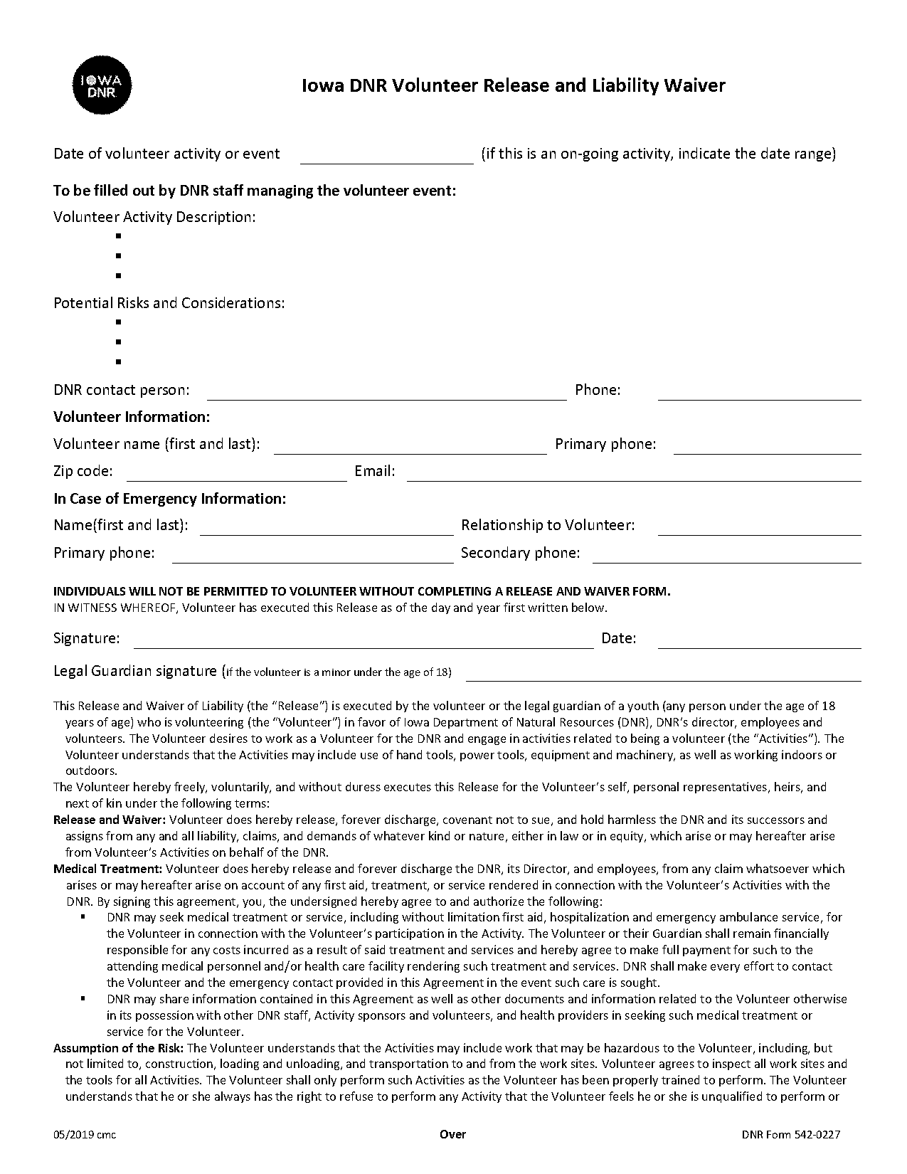 volunteer liability waiver form