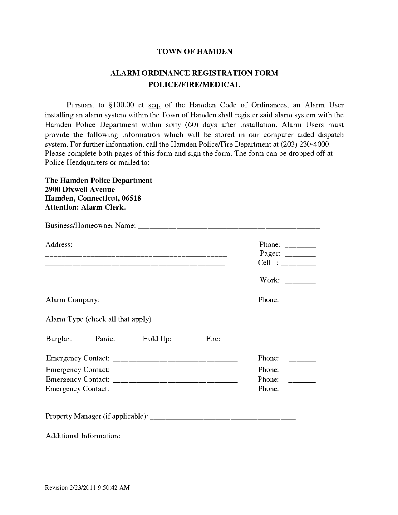 guilford ct alarm registration form