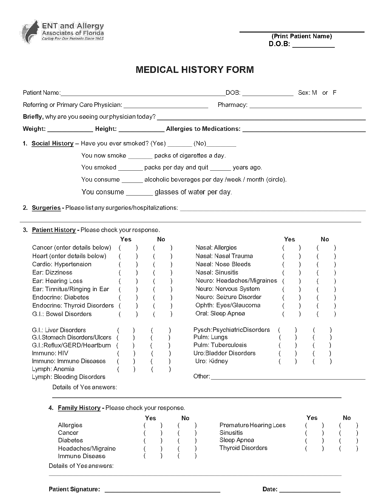 ent health history form