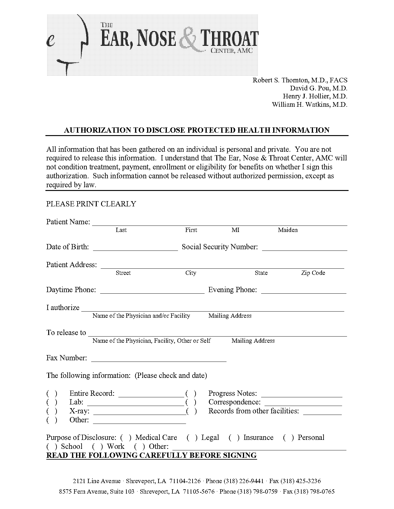 ent health history form