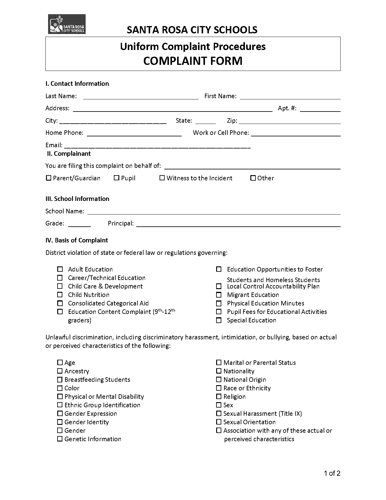 uniform complaint form california school bullying