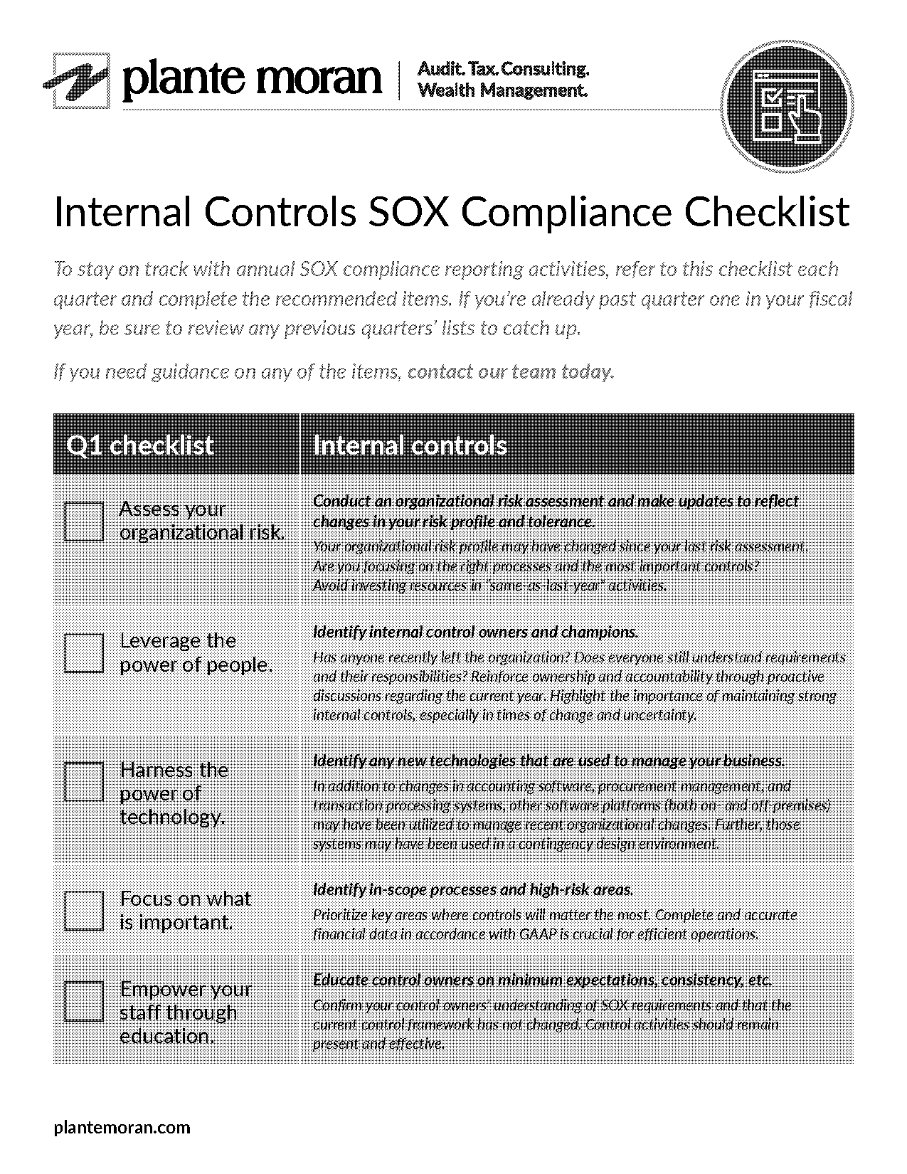 sox compliance checklist xls