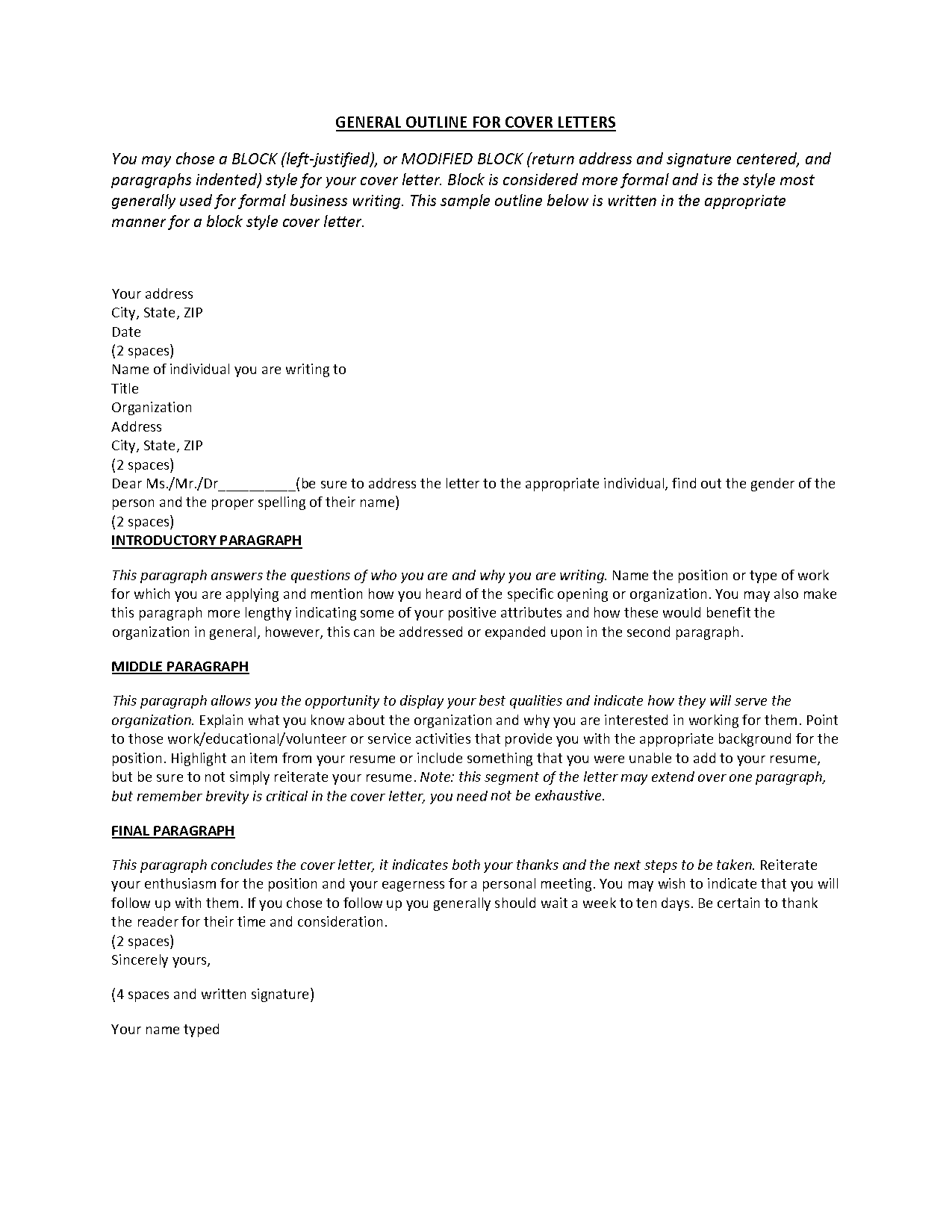 job application letter modified block style