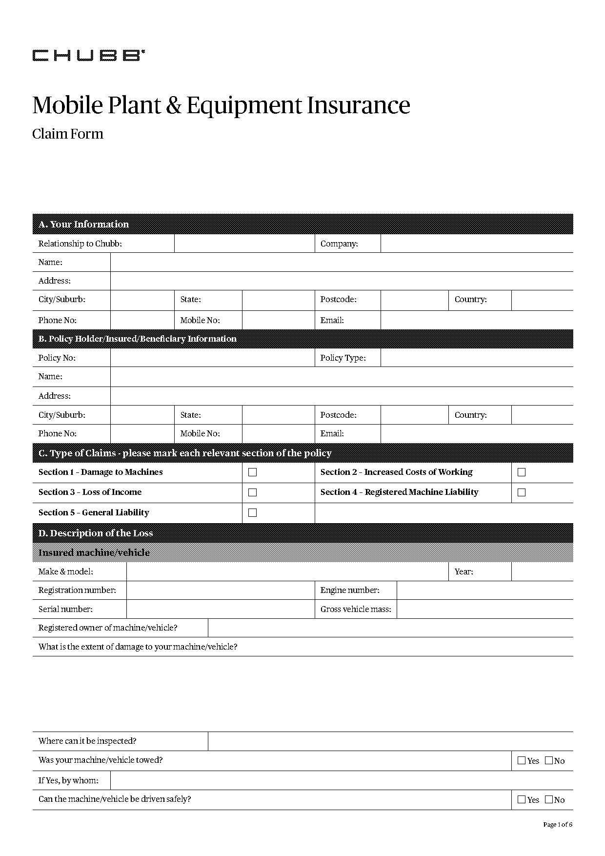 chubb marine claim form