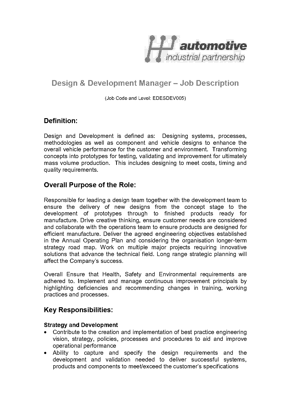 design manager job description pdf