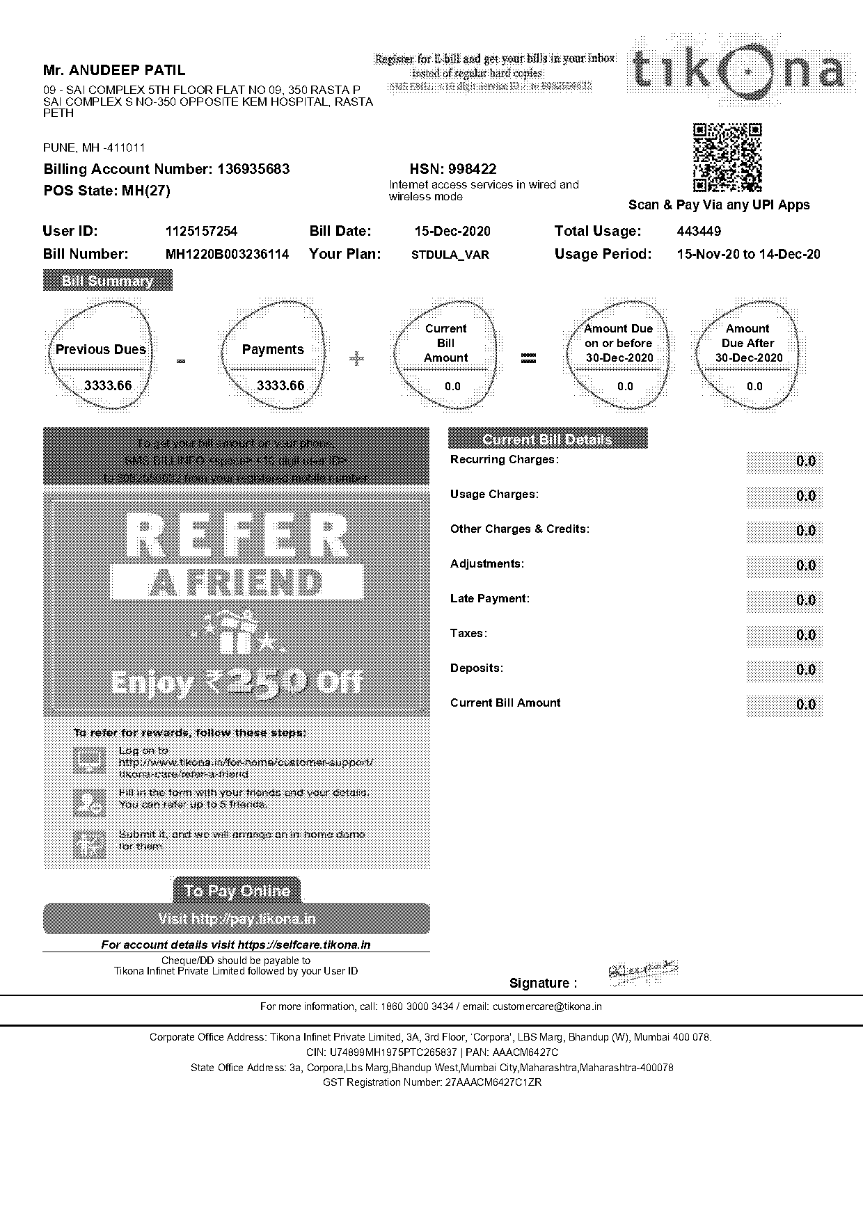 tikona service reference number