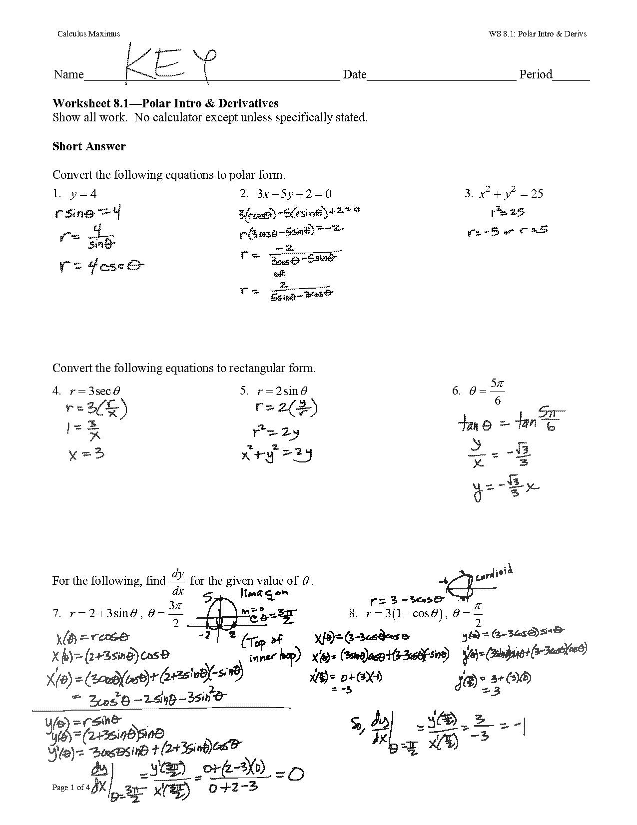 graphing in polar worksheet