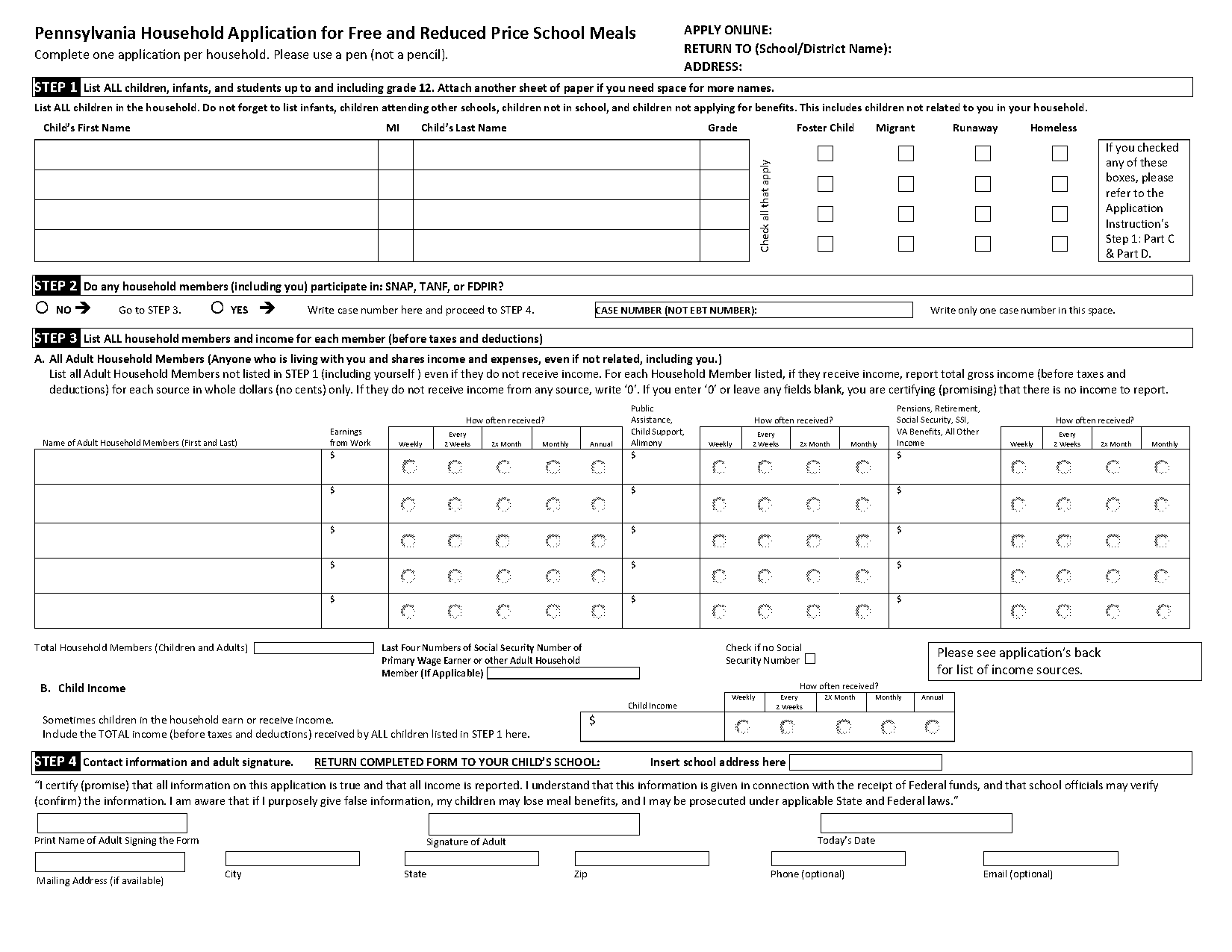 lancaster school district free lunch application