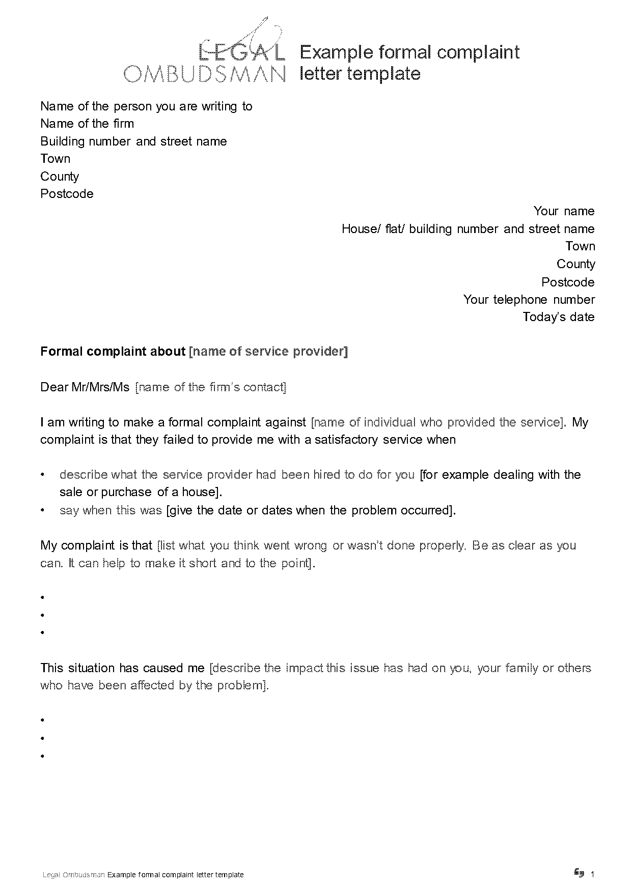 proper way to write a letter of complaint