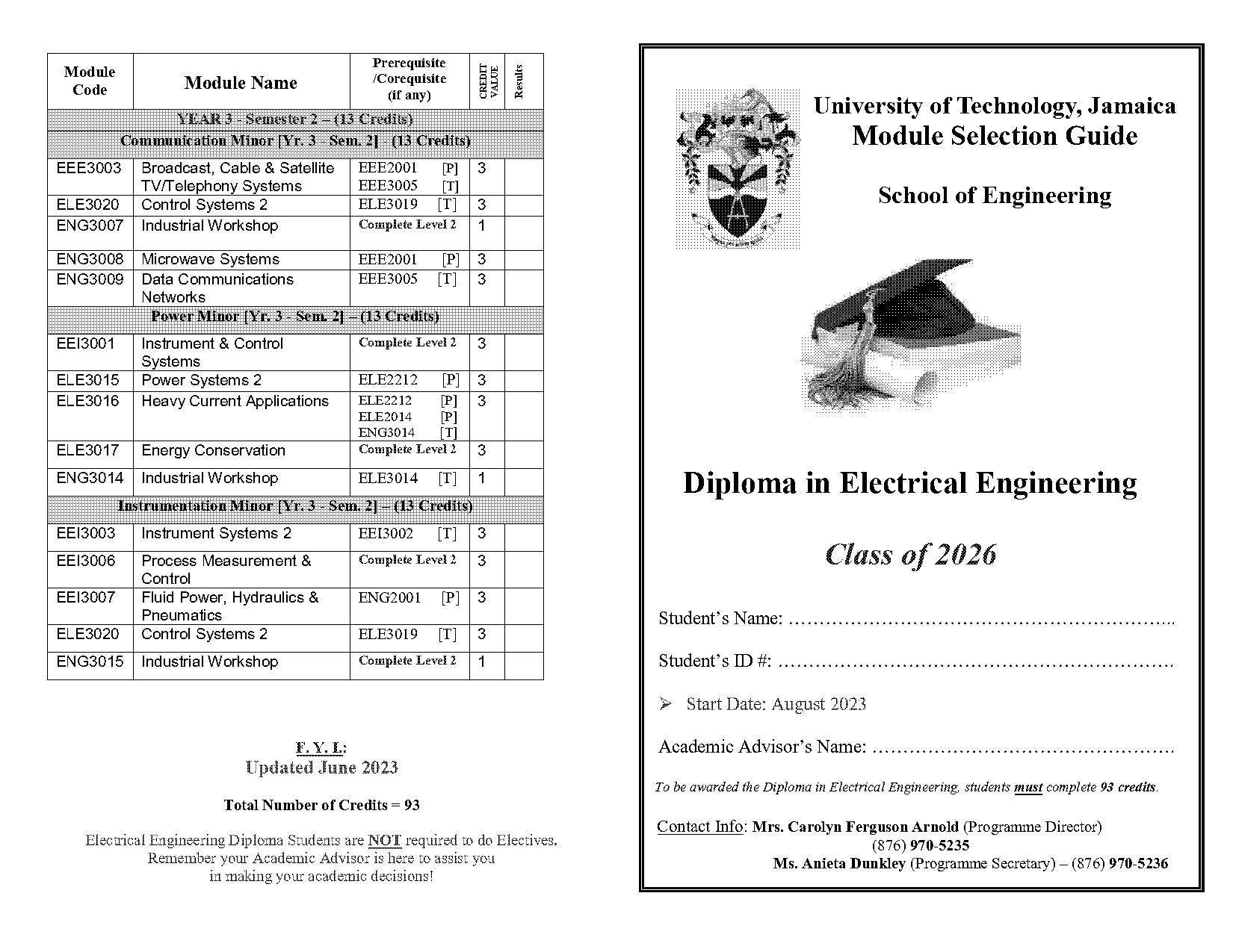 utech electrical engineering requirements