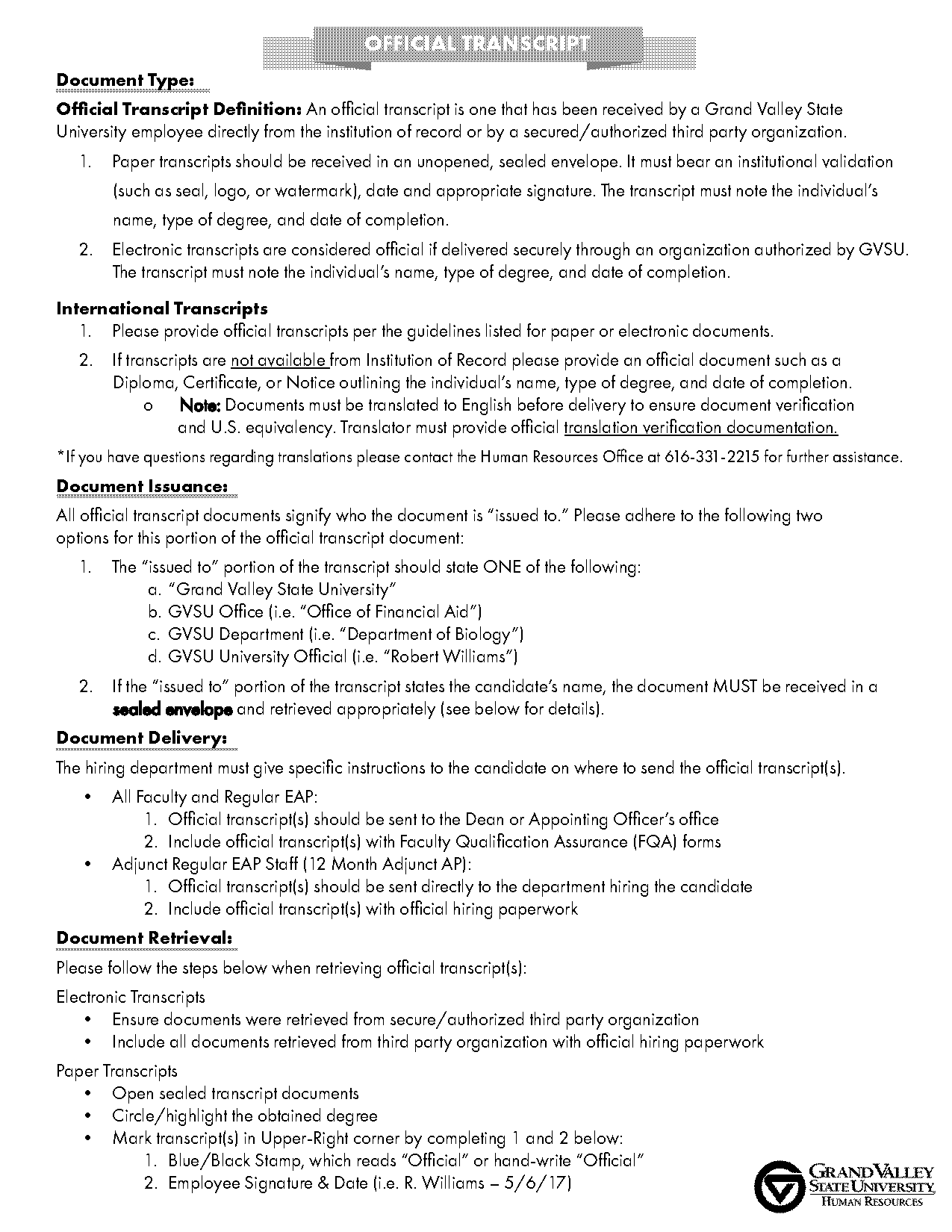 how long does it take to send transcripts from gvsu