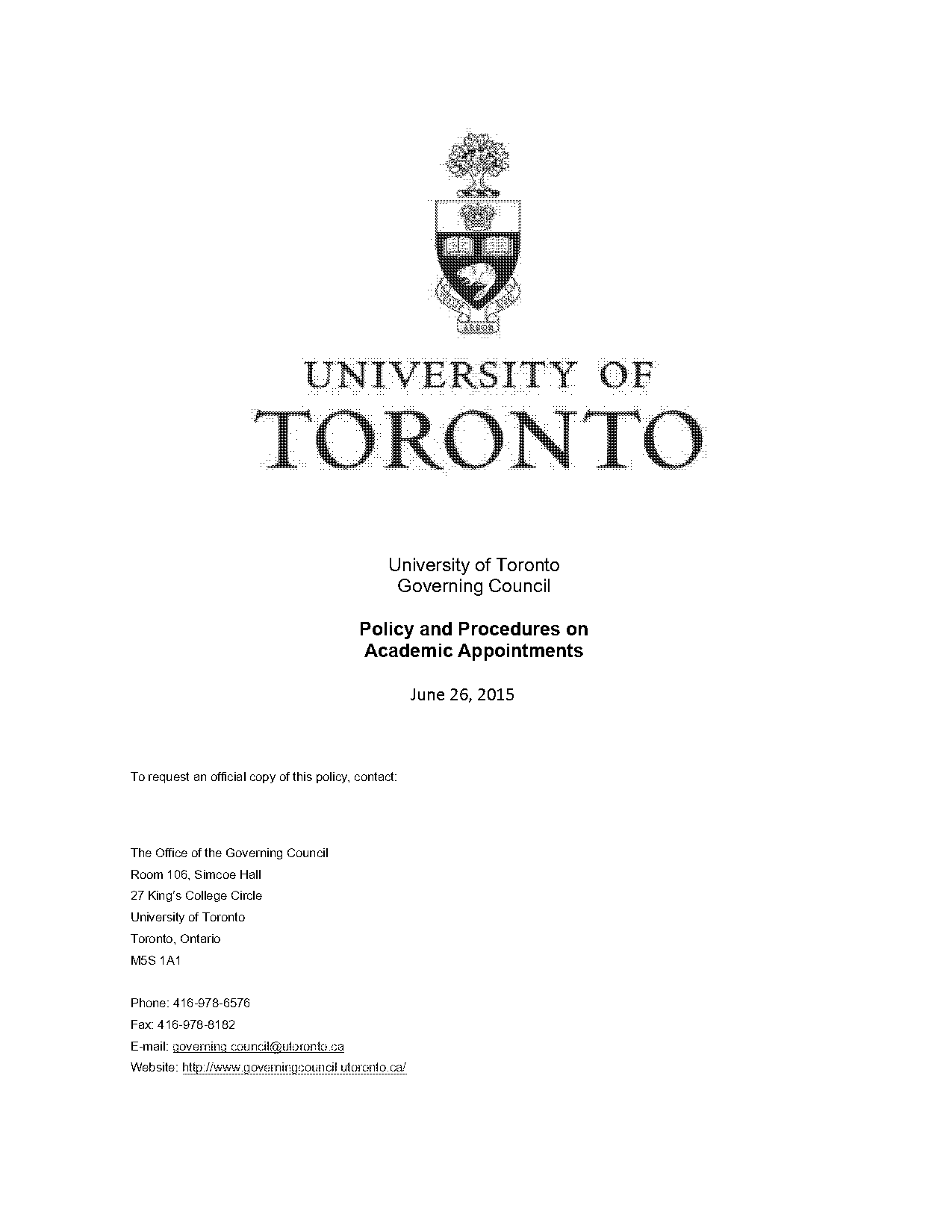 university of toronto policies and procedures