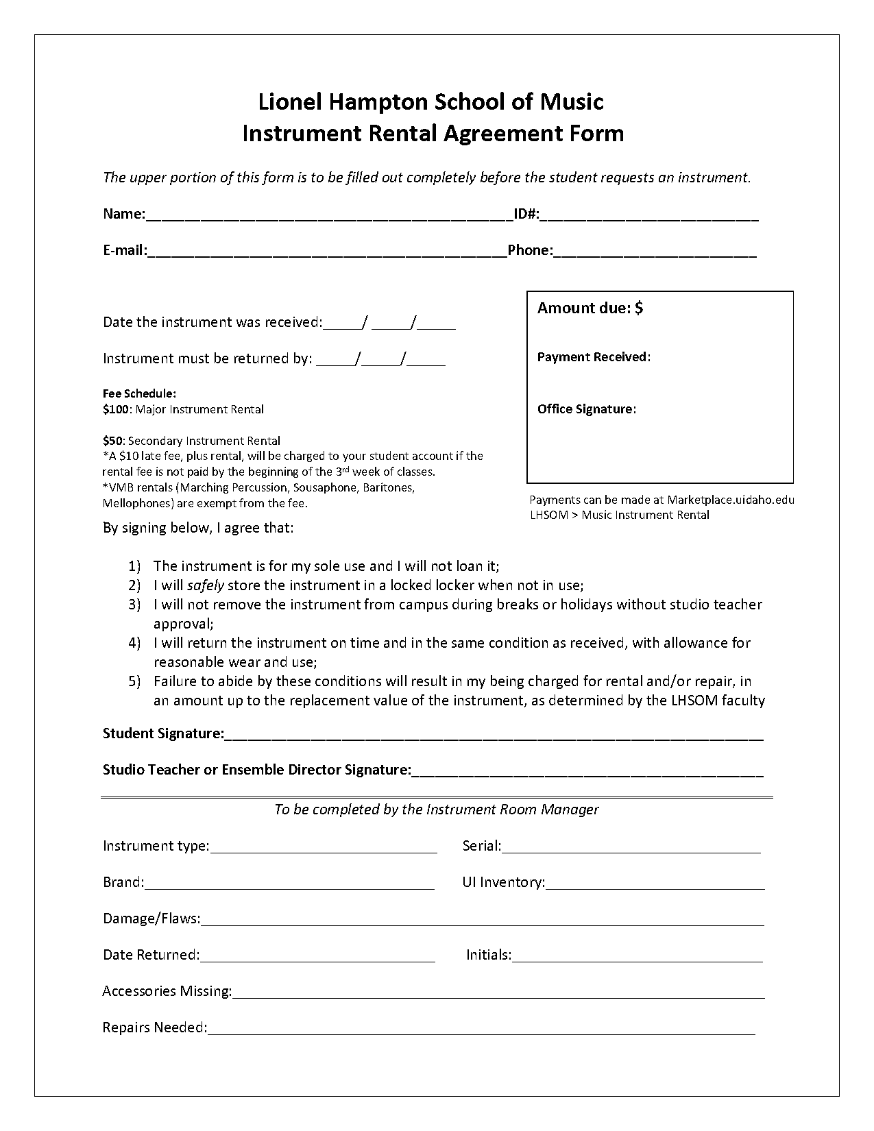 music studio rental agreement template