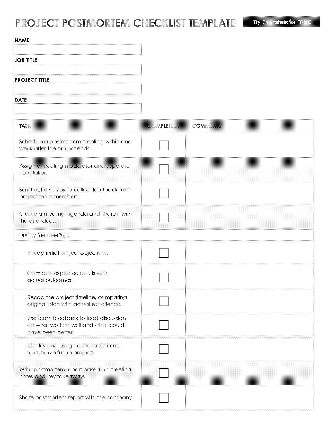 project post mortem report template