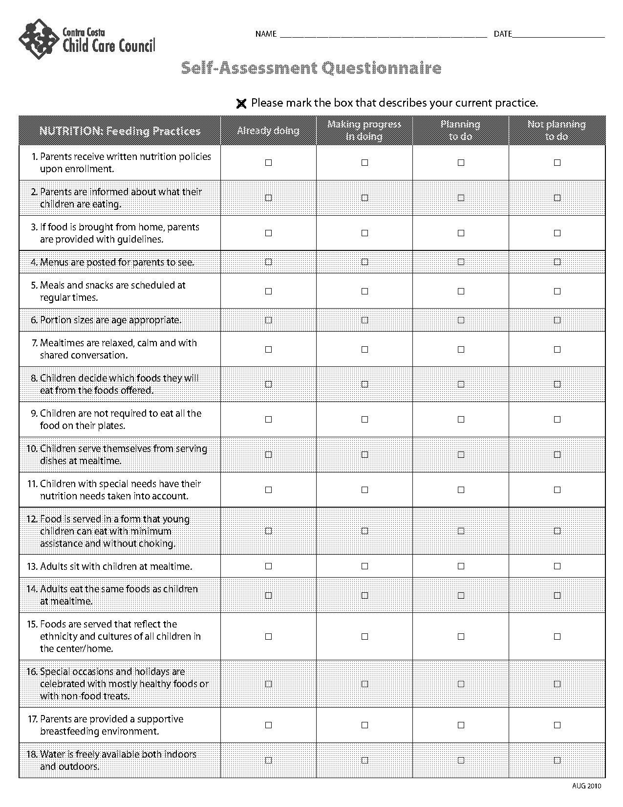 healthy eating self assessment questionnaire