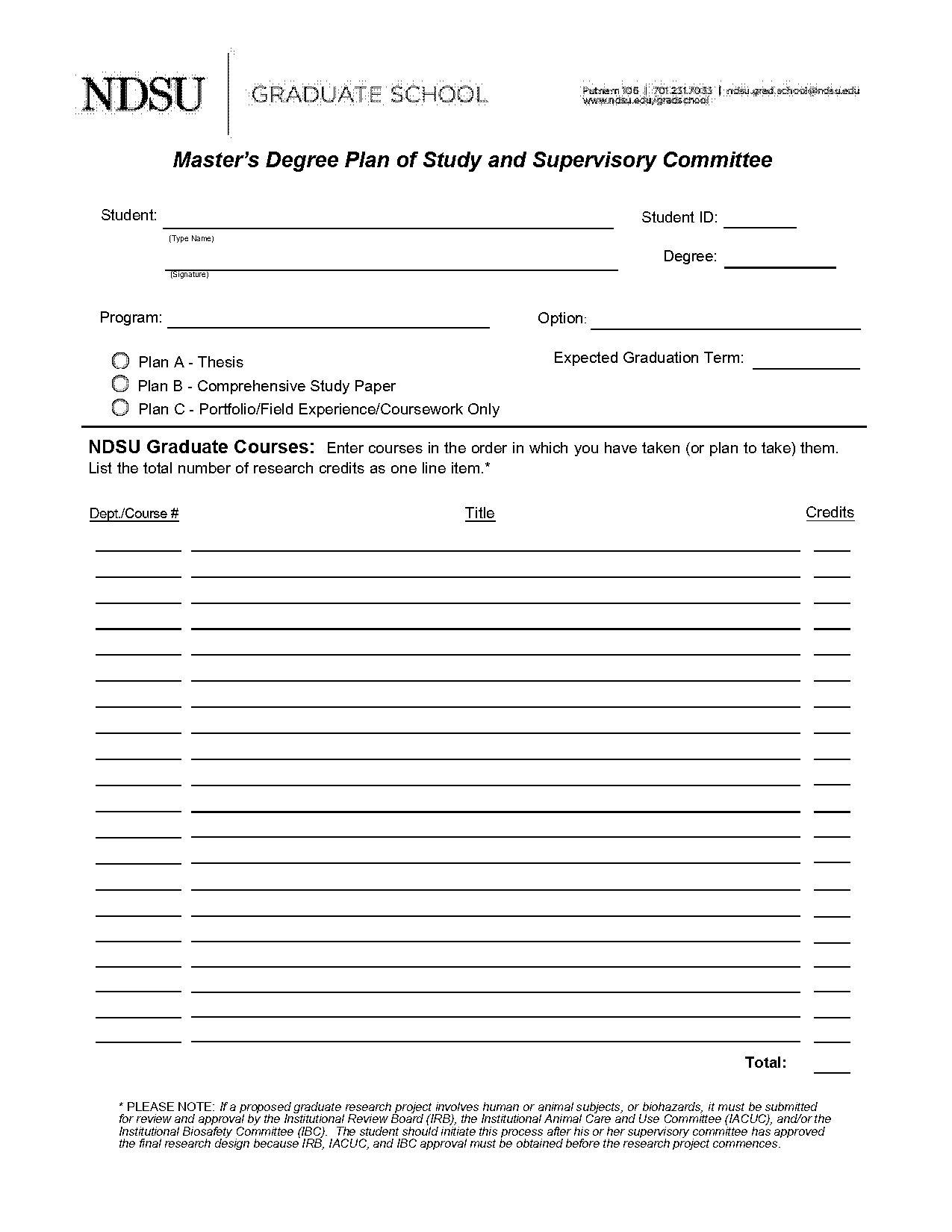 ndsu graduate school forms