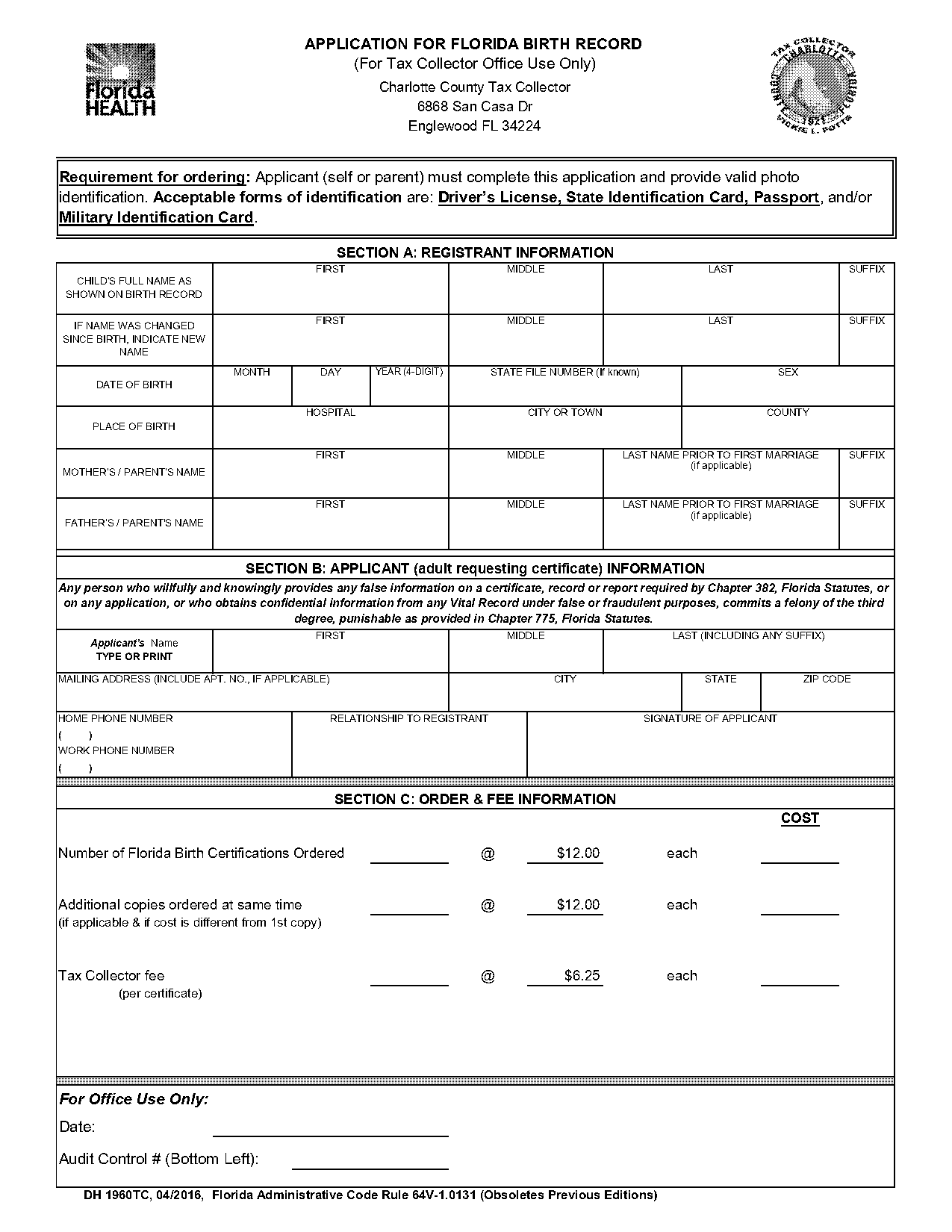 certificate of no record of a marriage fl