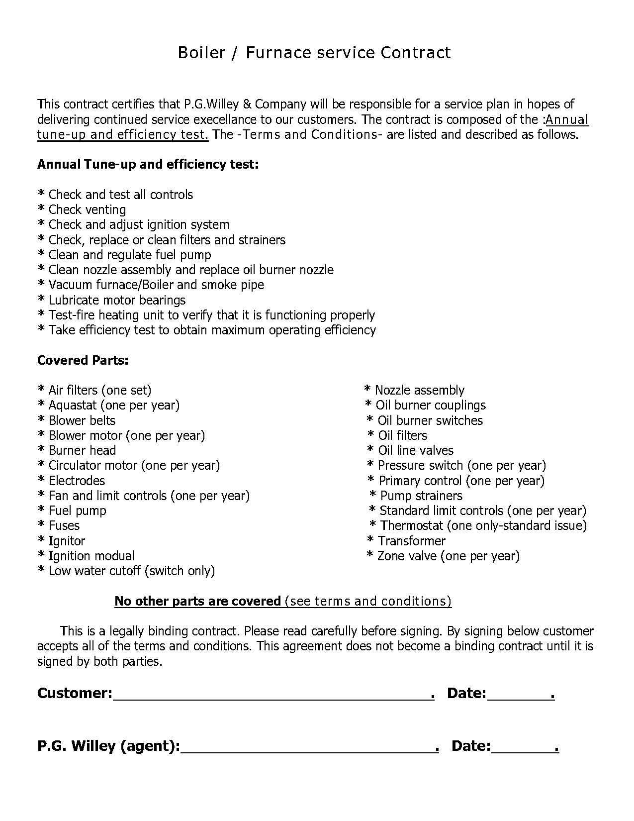 boiler service contracts near me