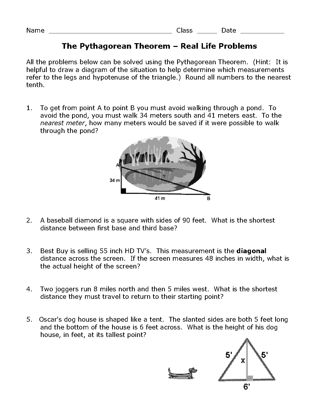 word problems using pythagorean theorem worksheet