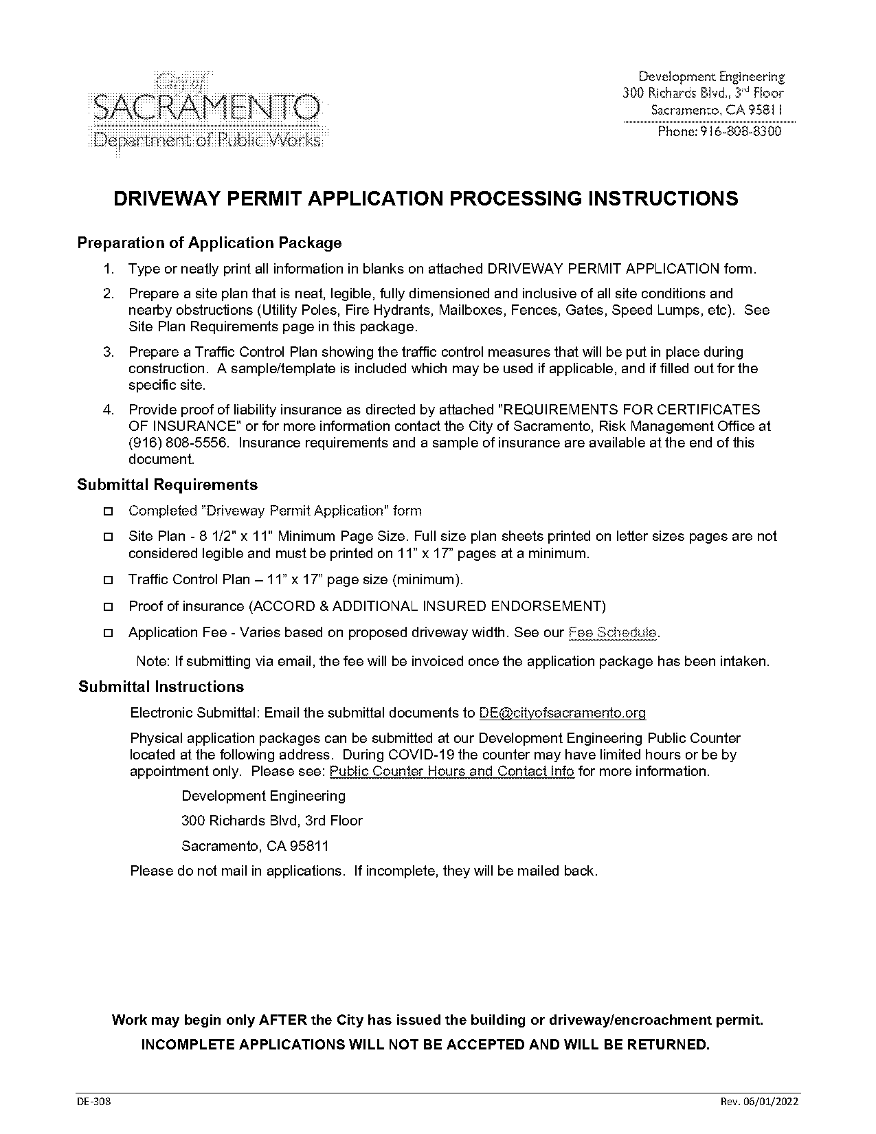 city of sacramento encroachment permit application