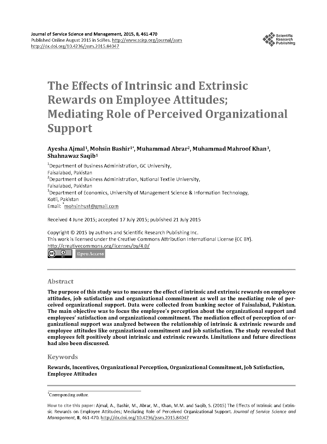 perceived organizational support and employee satisfaction and retention