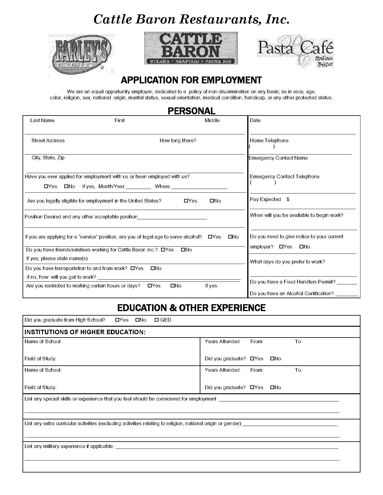 cattle baron job application