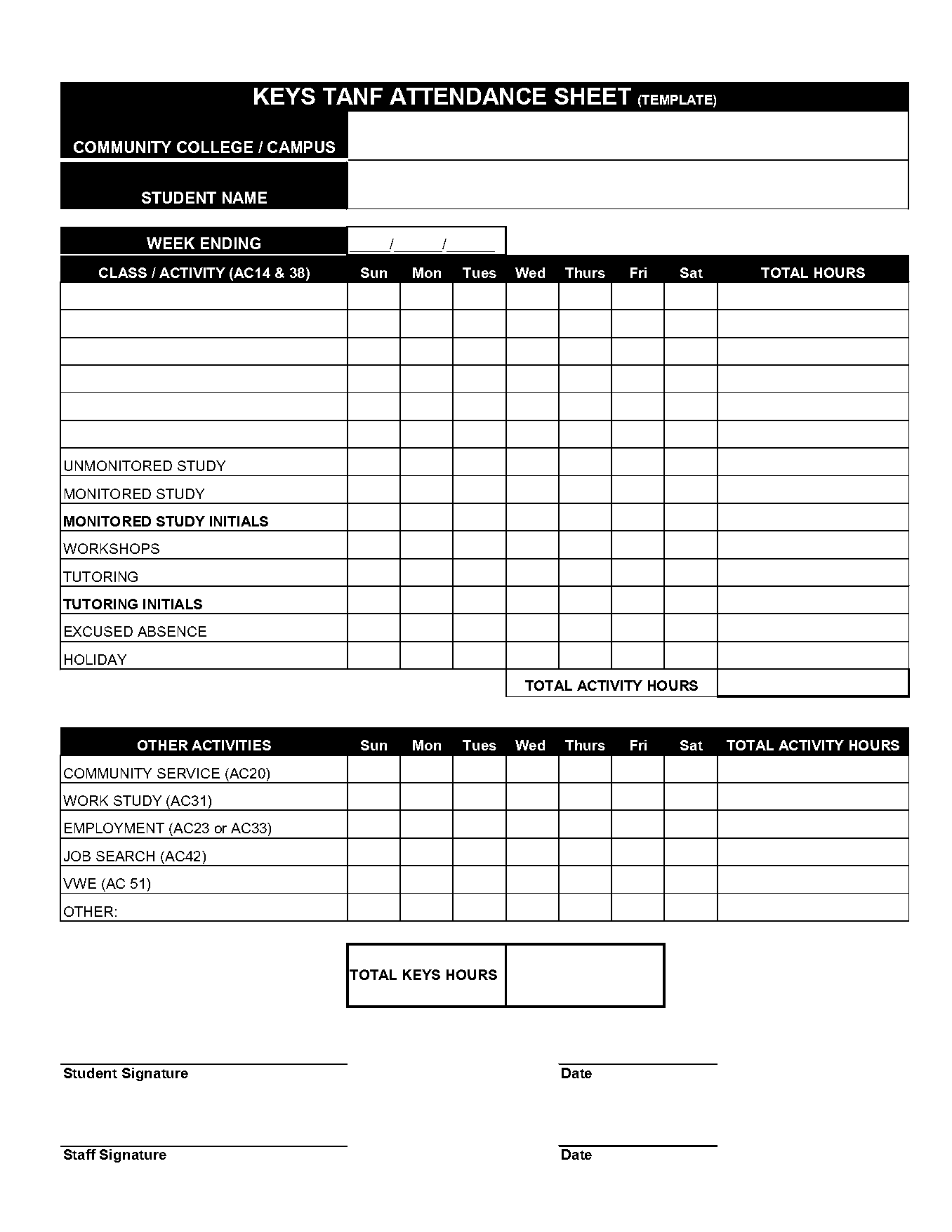 activity sheet for college template