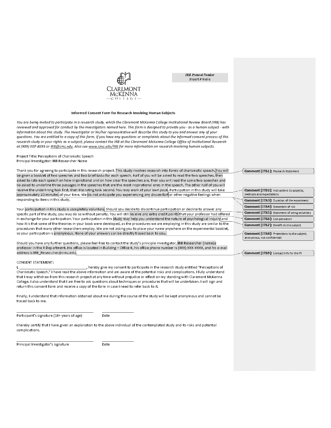 example of experimental research consent form