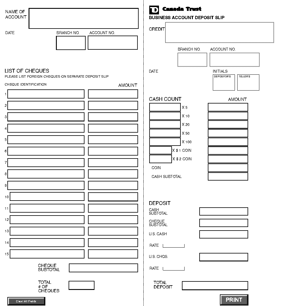 bank deposit slip excel template