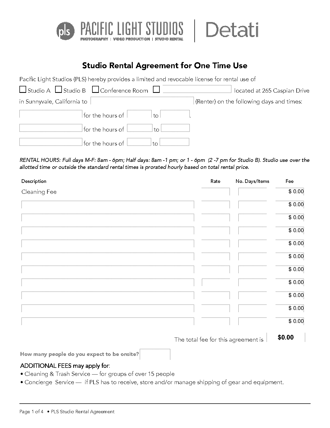 music studio rental agreement template