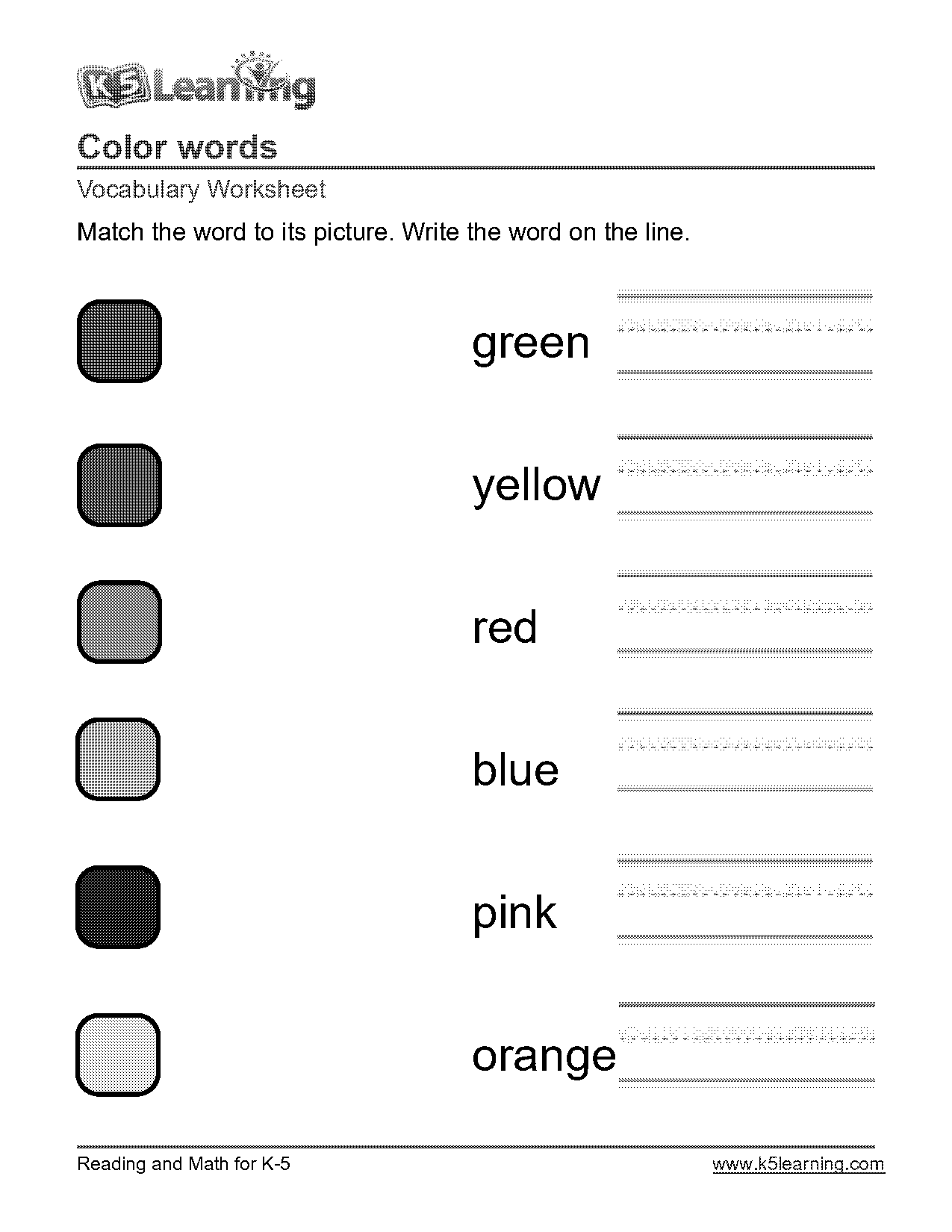 colors in english worksheet