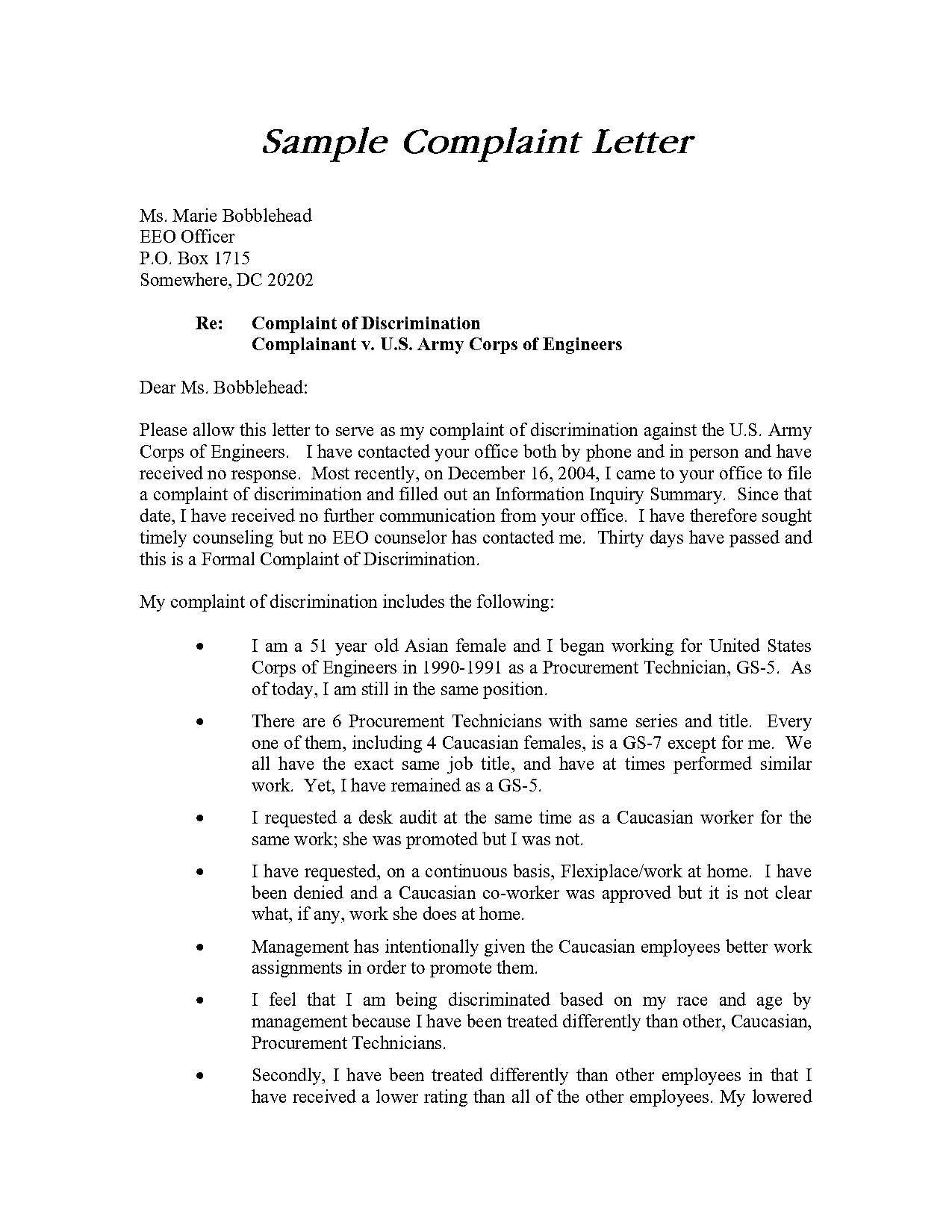 how to start a complaint letter example