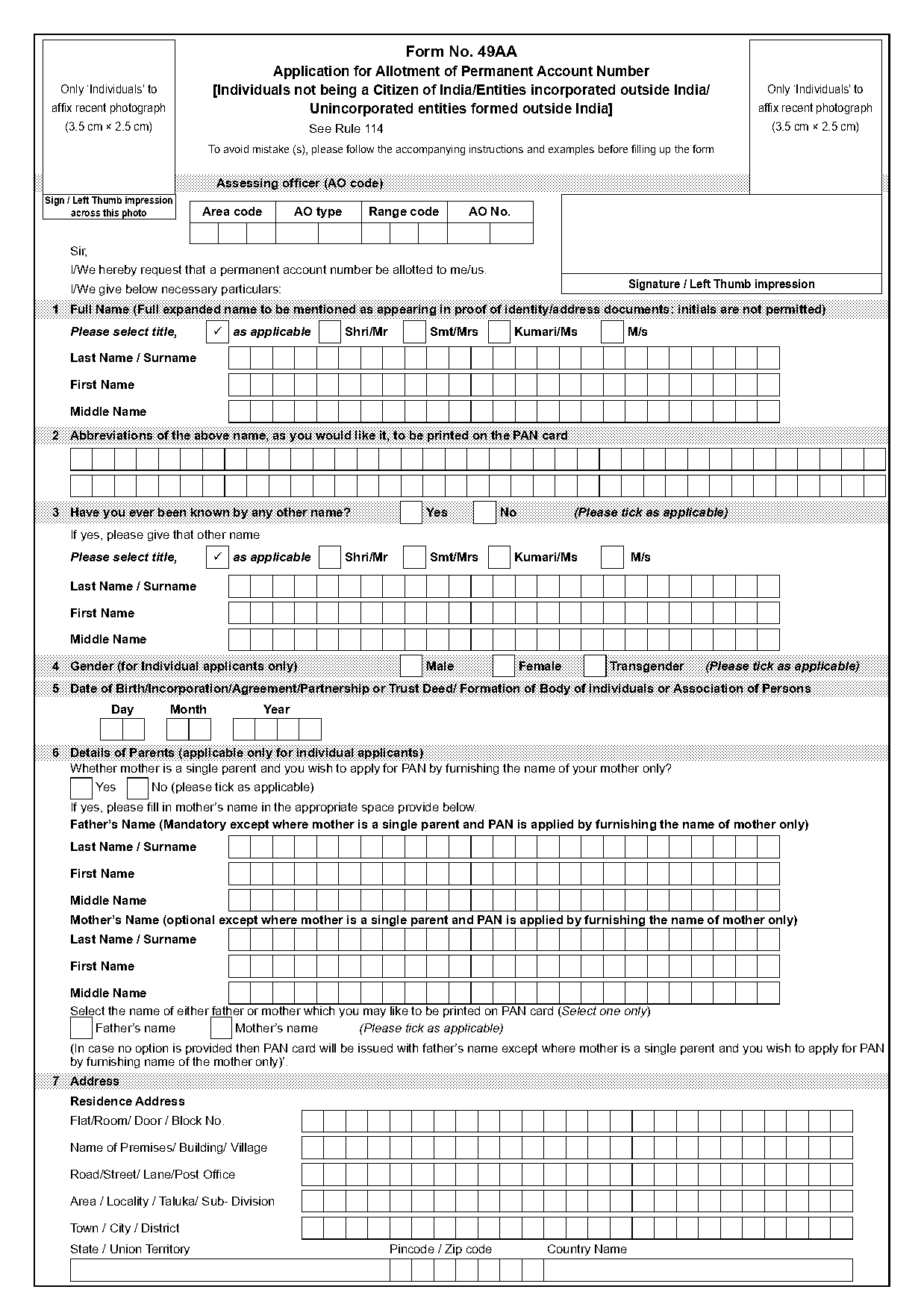 pan card application fees details