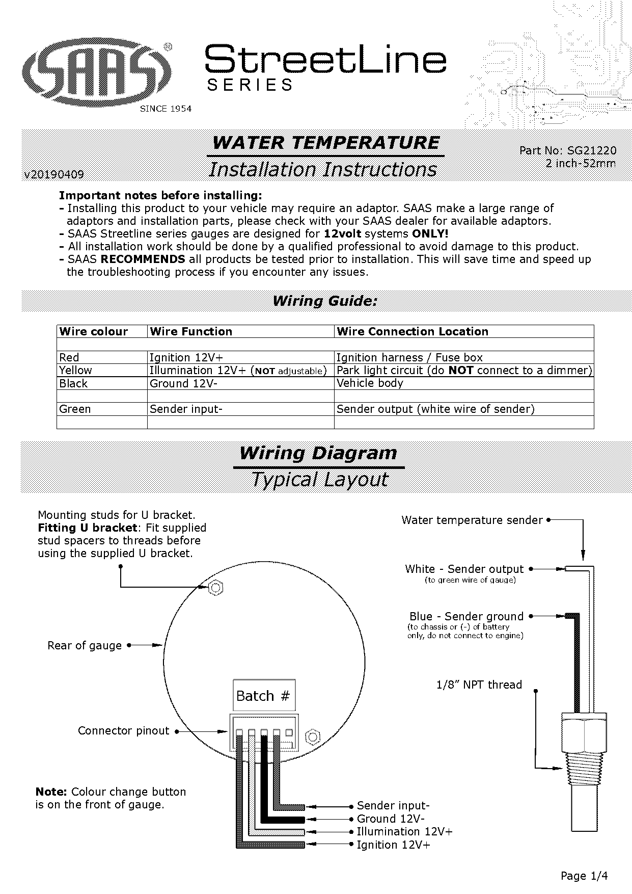 instructions install water temp guage