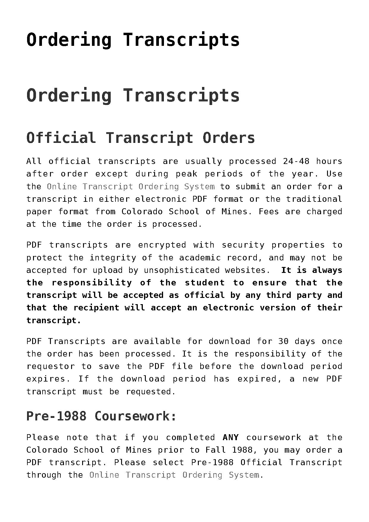 colorado school of mines transcript request