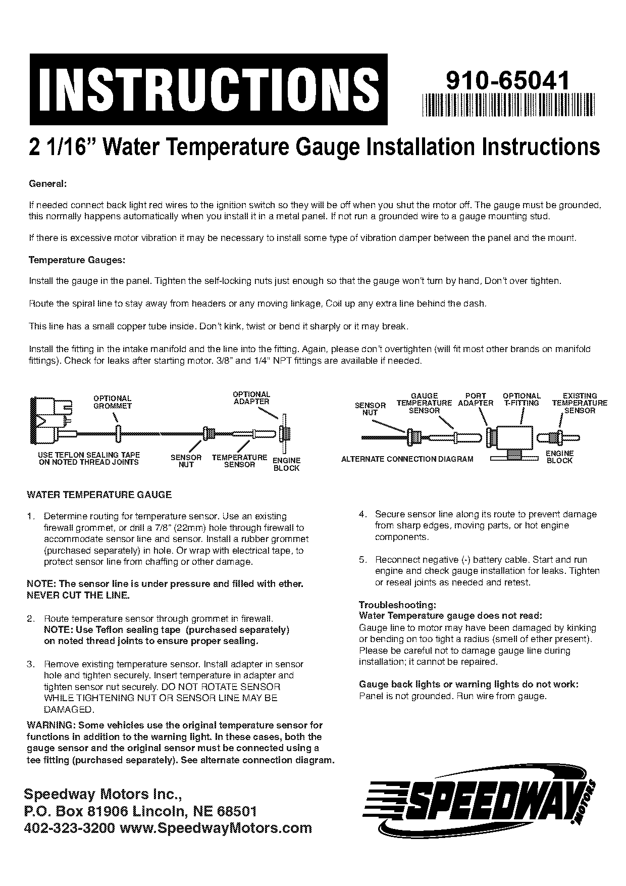 instructions install water temp guage