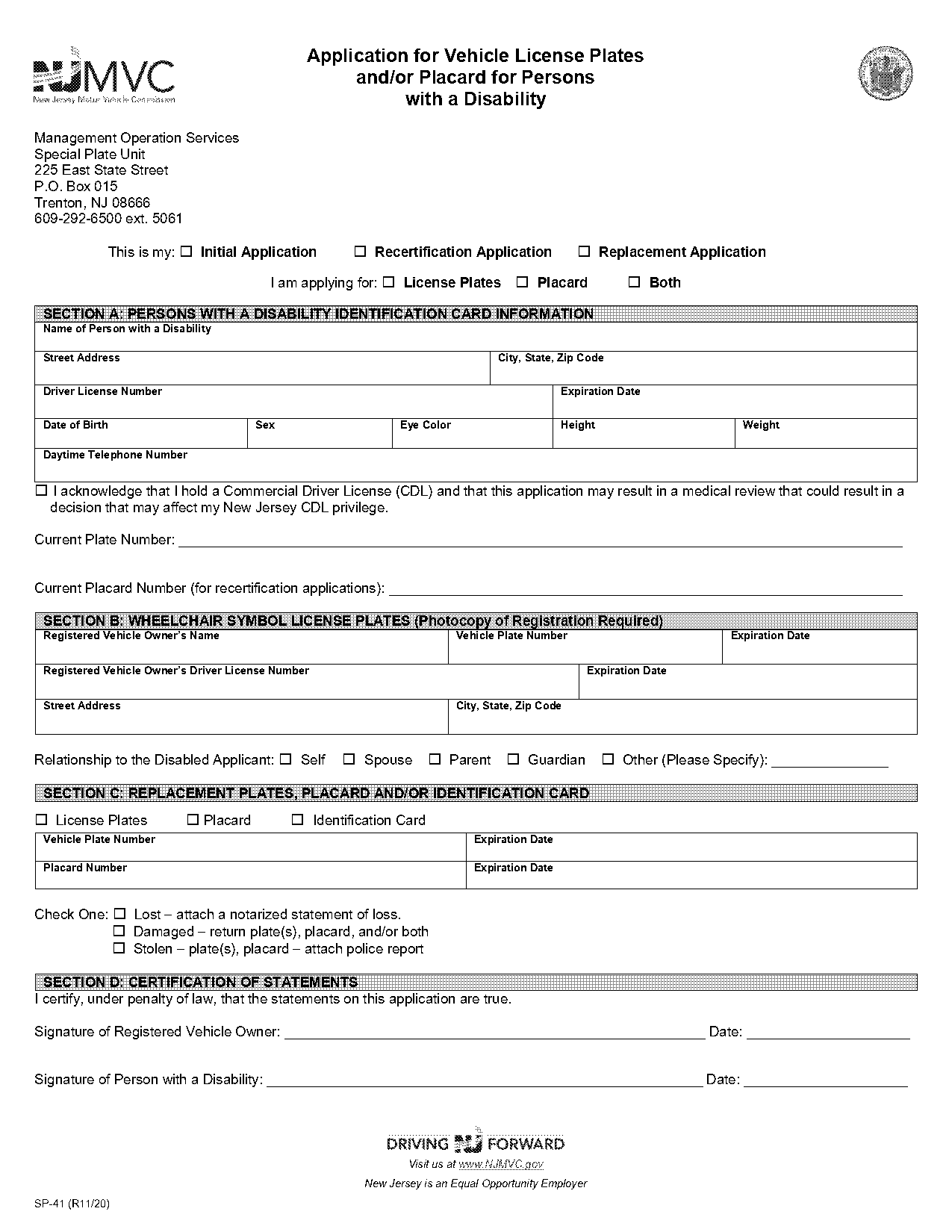 dmv placard renewal nd