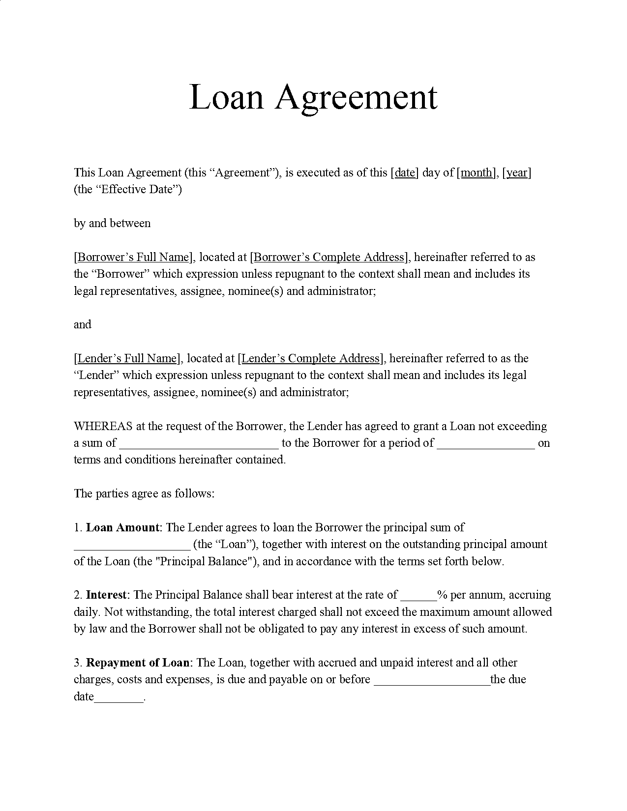 free download for money loan agreement template