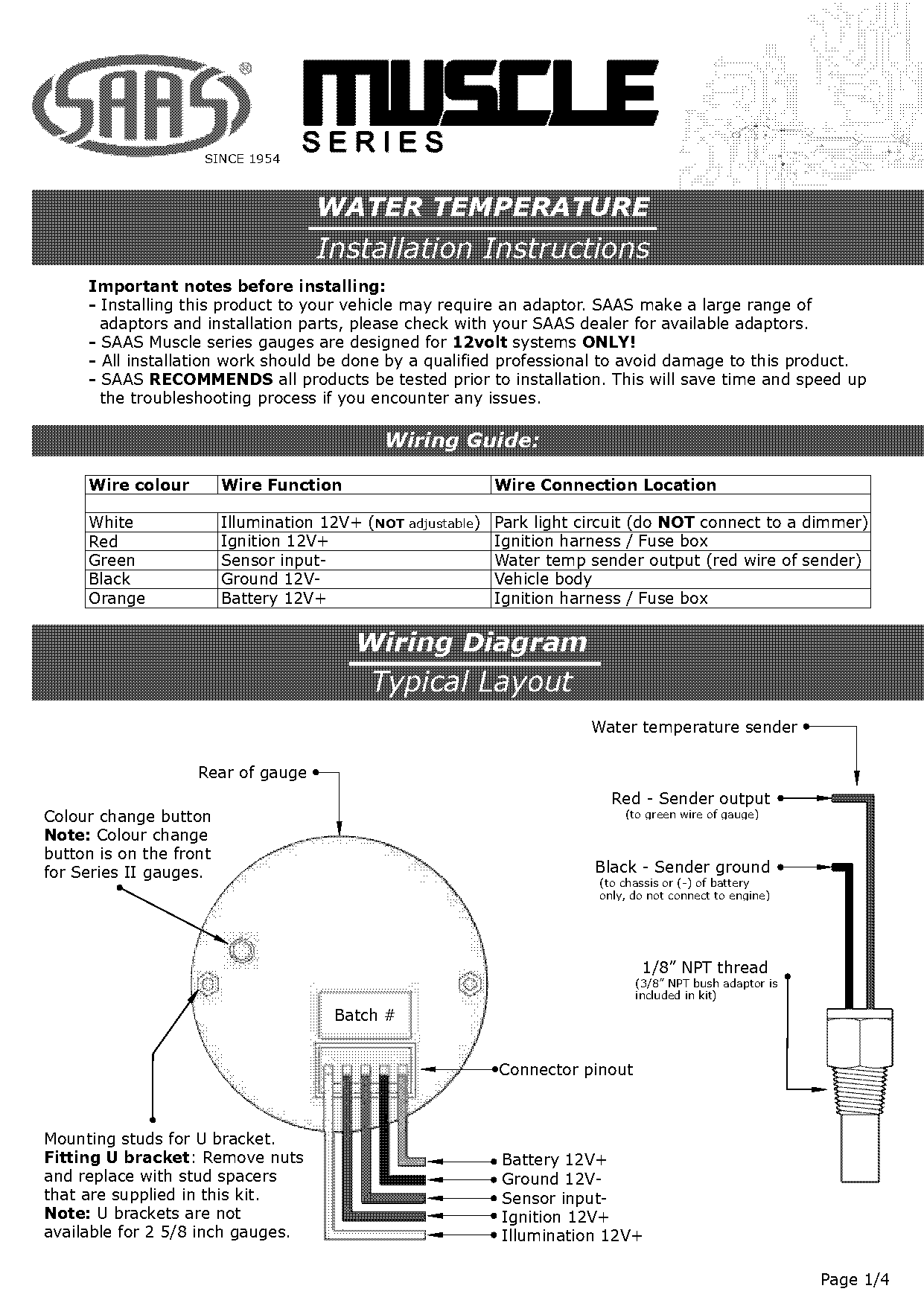 instructions install water temp guage