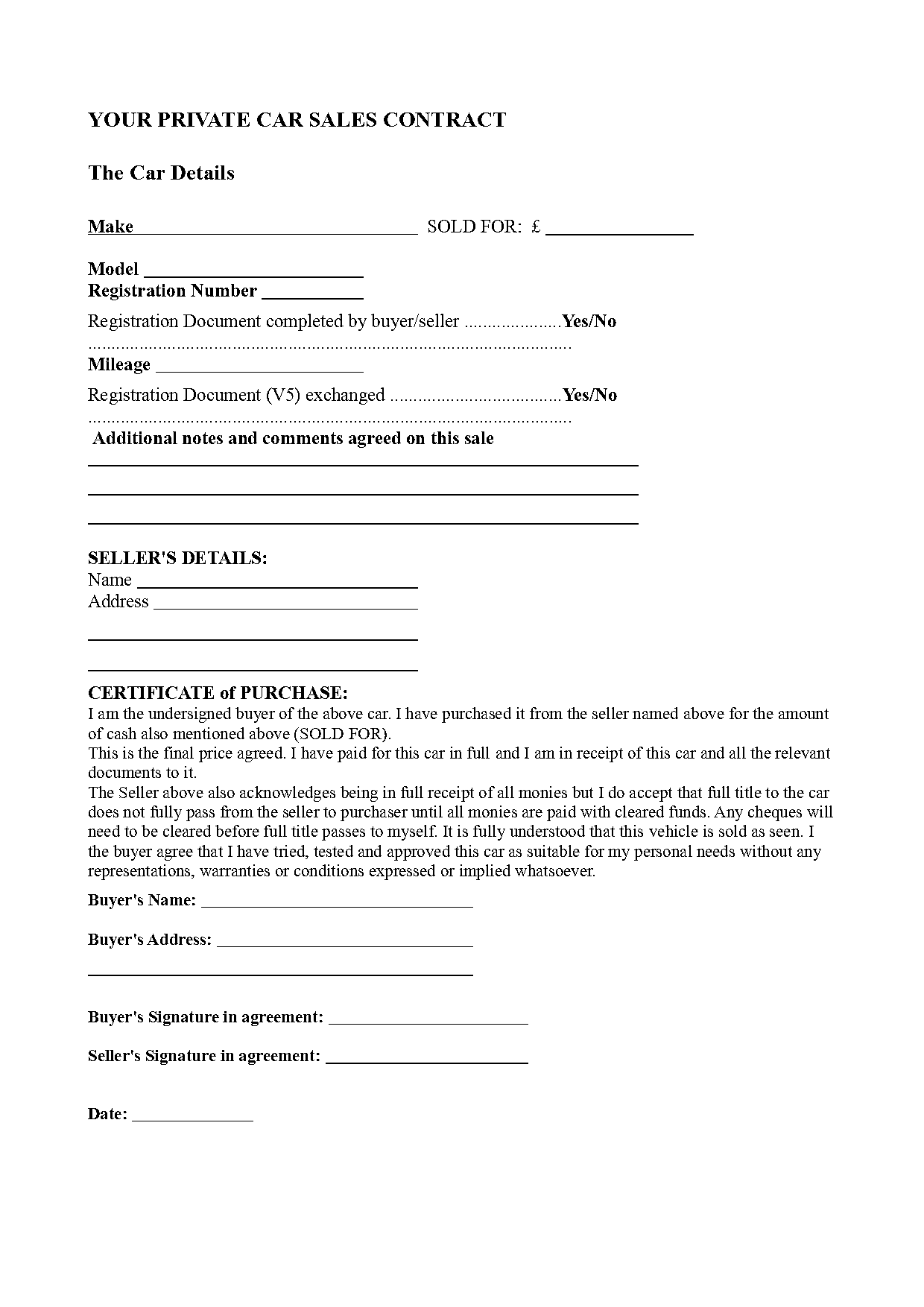 car purchase receipt template