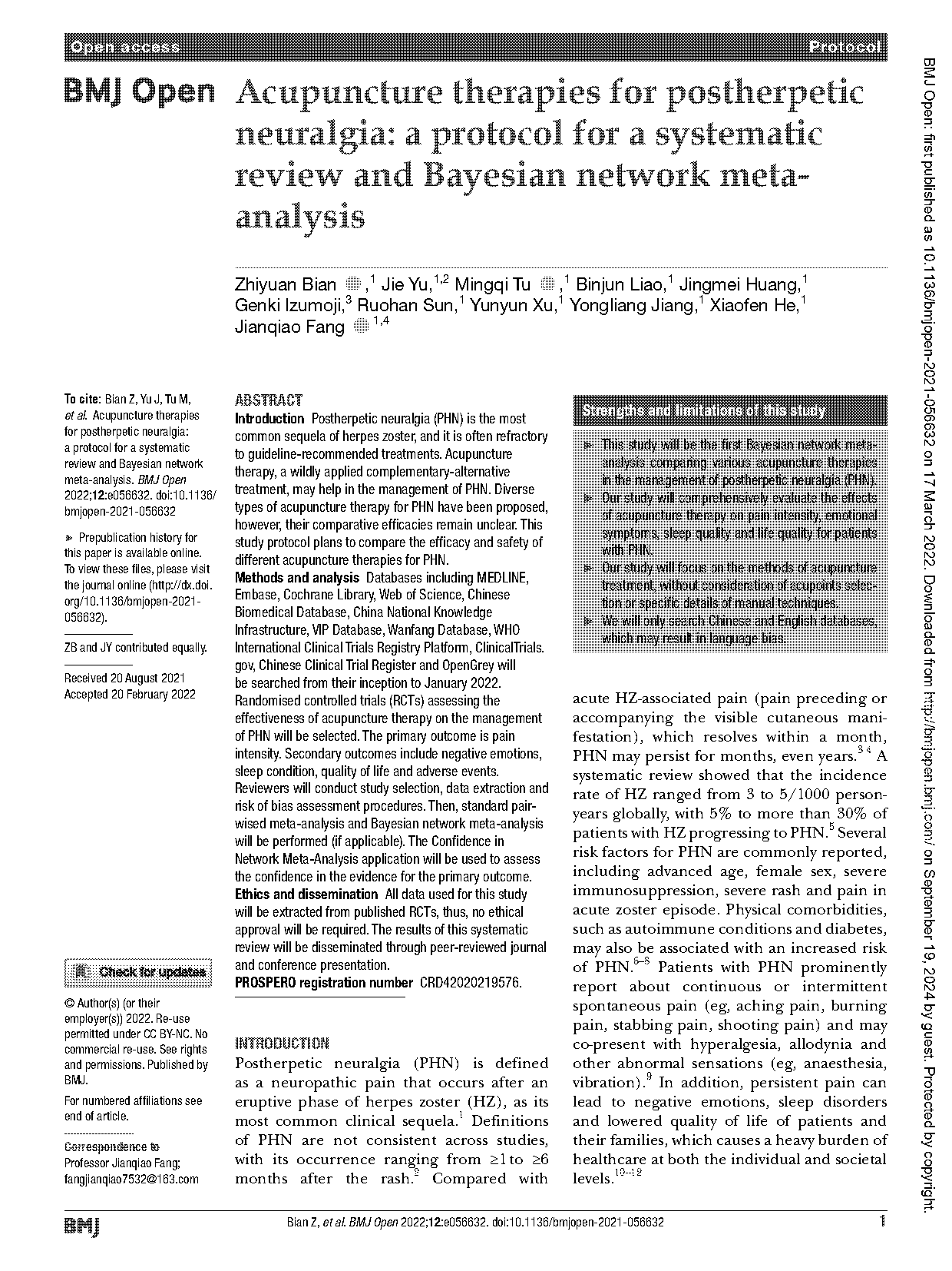 acupuncture treatment protocol shingles