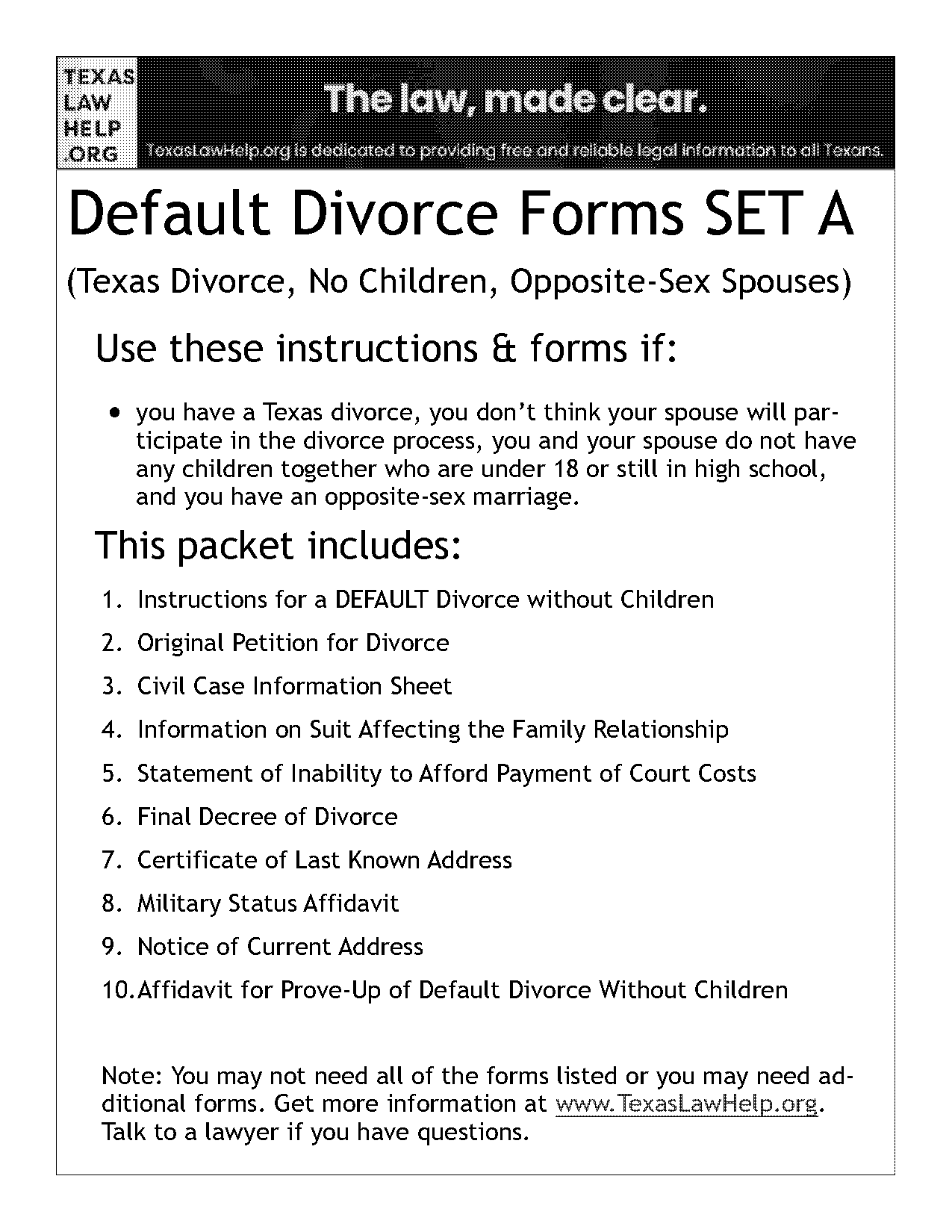 example final divorce without children paper in texas