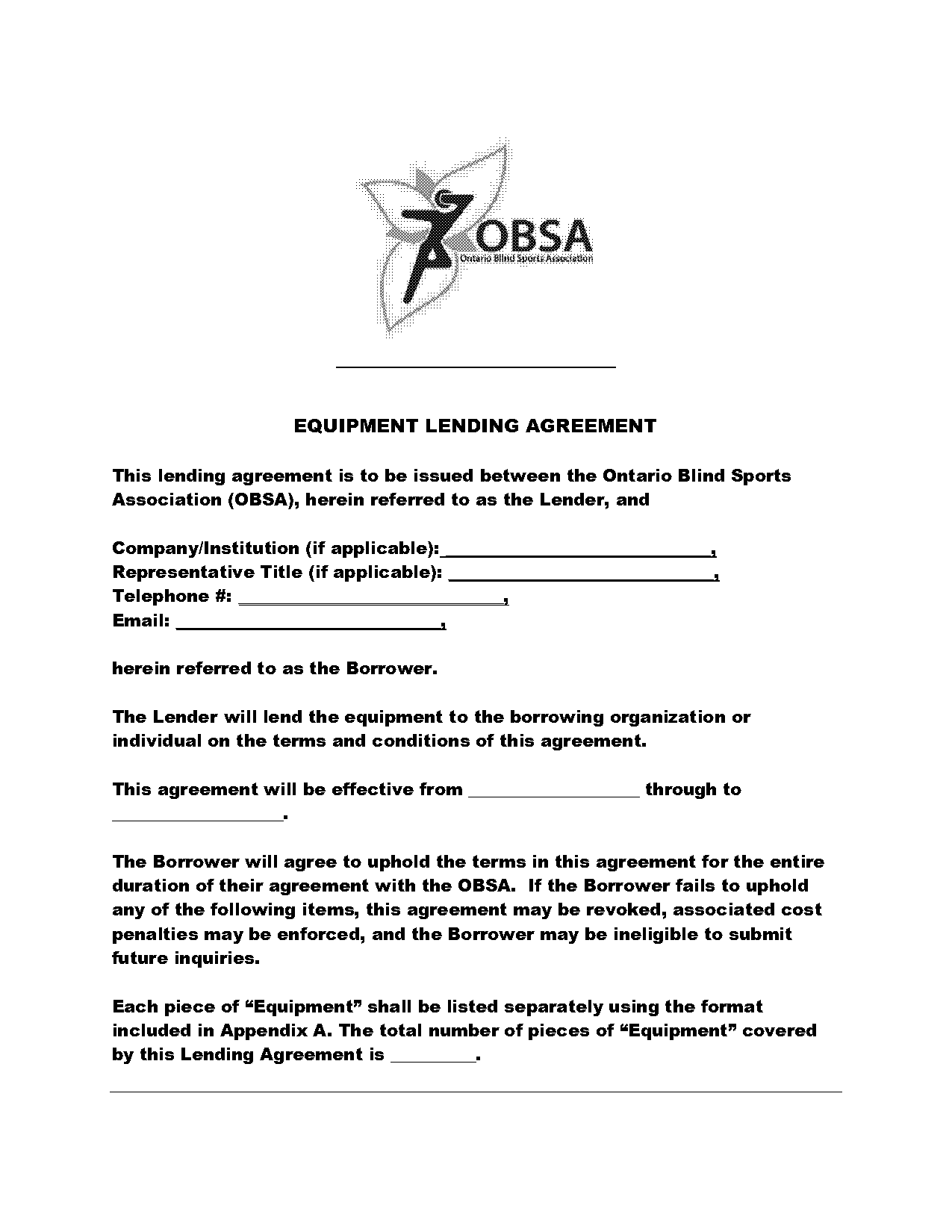 simple equipment loan agreement template