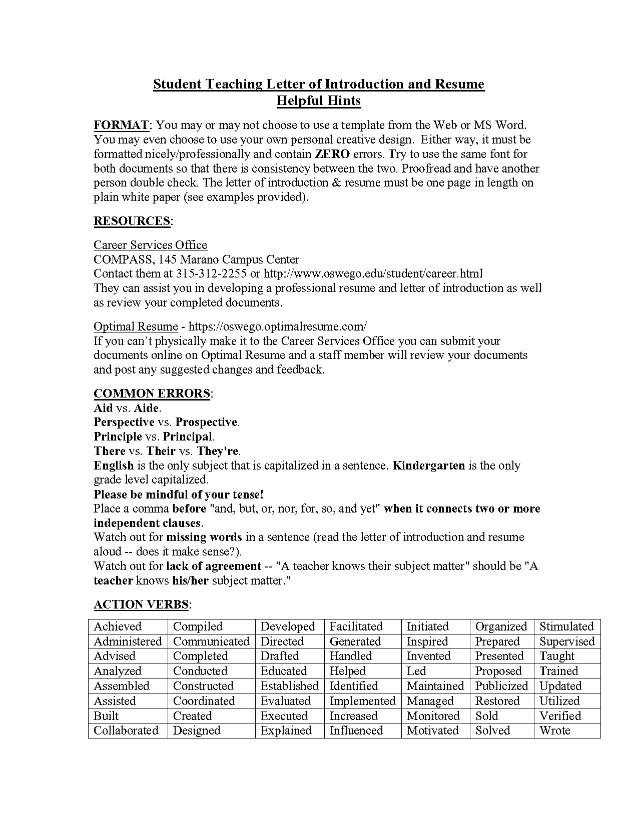 student teaching sample resume