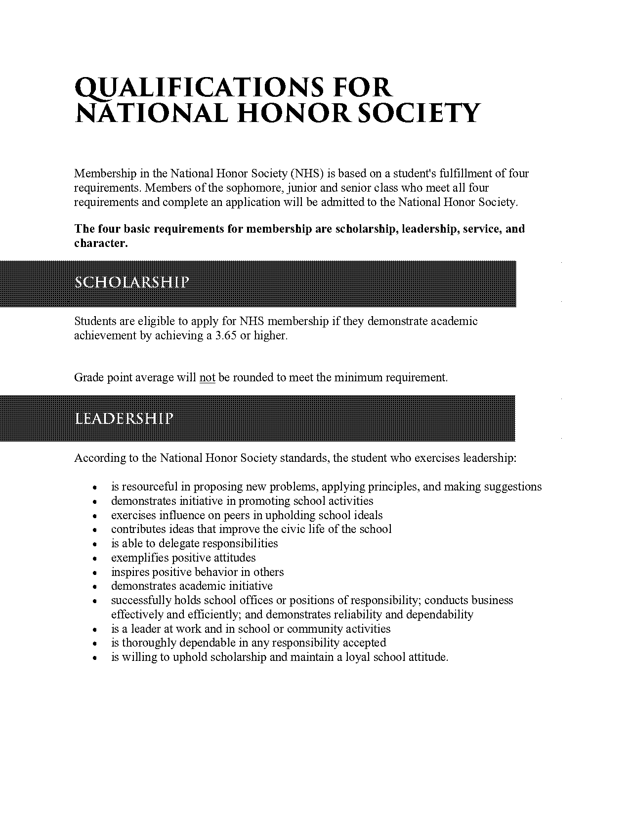 what is the required gpa for national honor society