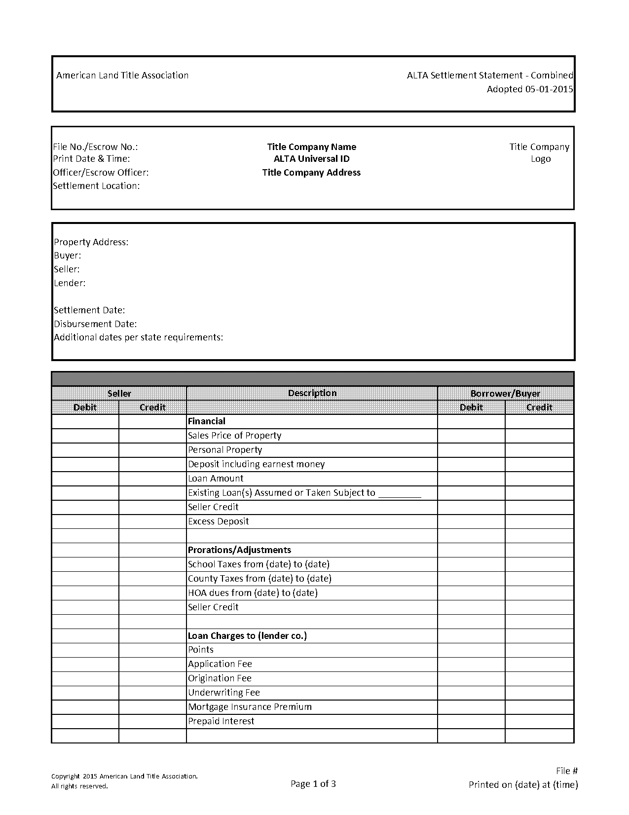 closing statement mortgage example